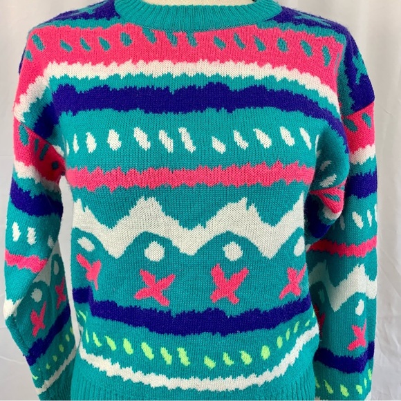 Sweaters - Vintage 90s Geometric Women's Crew Neck Sweater